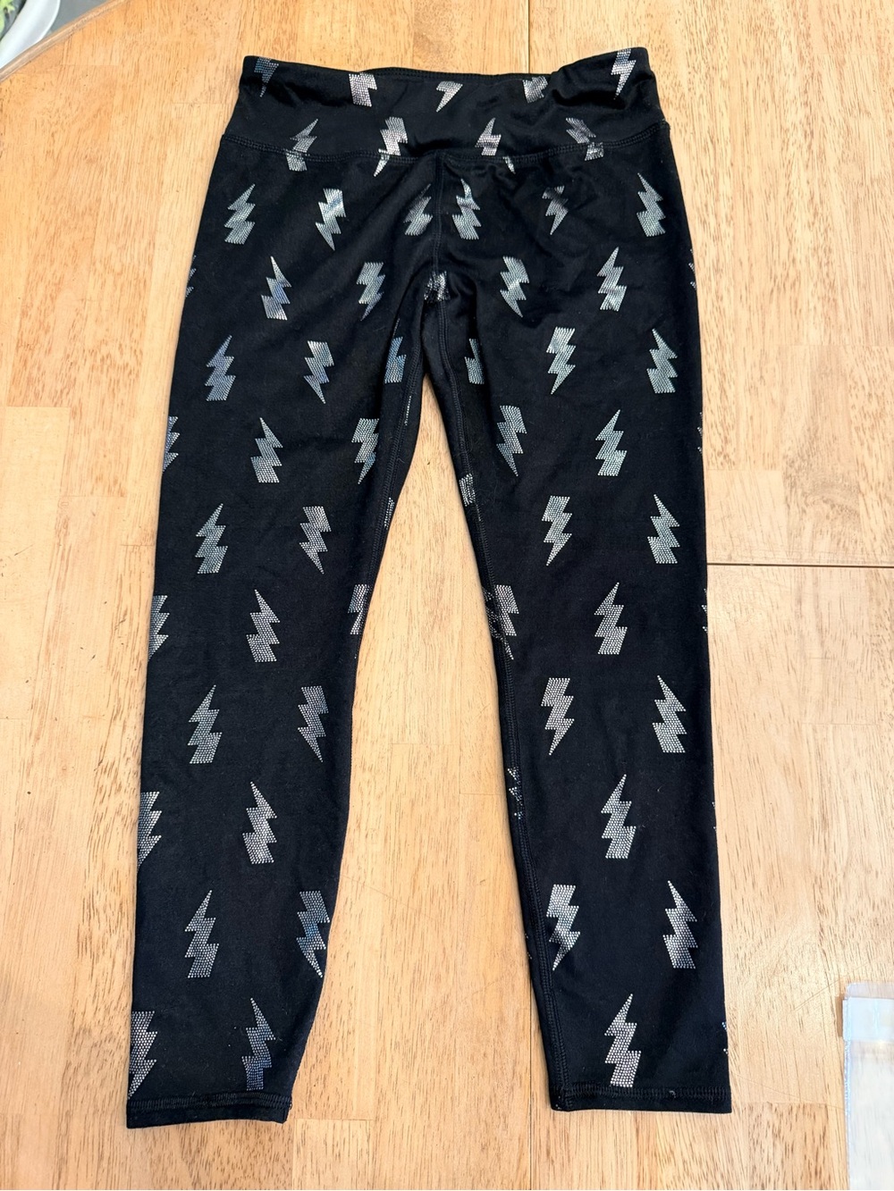 Athletic Works Black Leggings with Silver Lightning Print